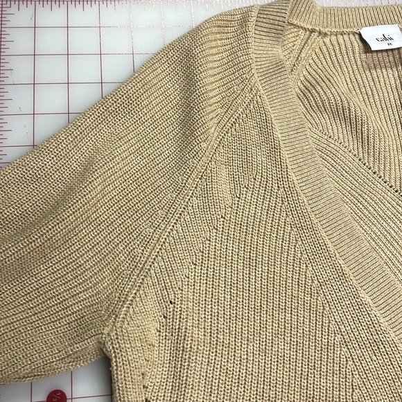 CABI Minimalist/Career Long Line V-Neck Long SLV Tan Cardigan Cotton Sweater M - Picture 9 of 16